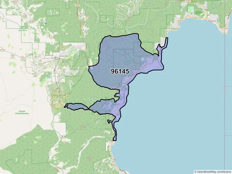 Map of Tahoe City, California and ZIP codes