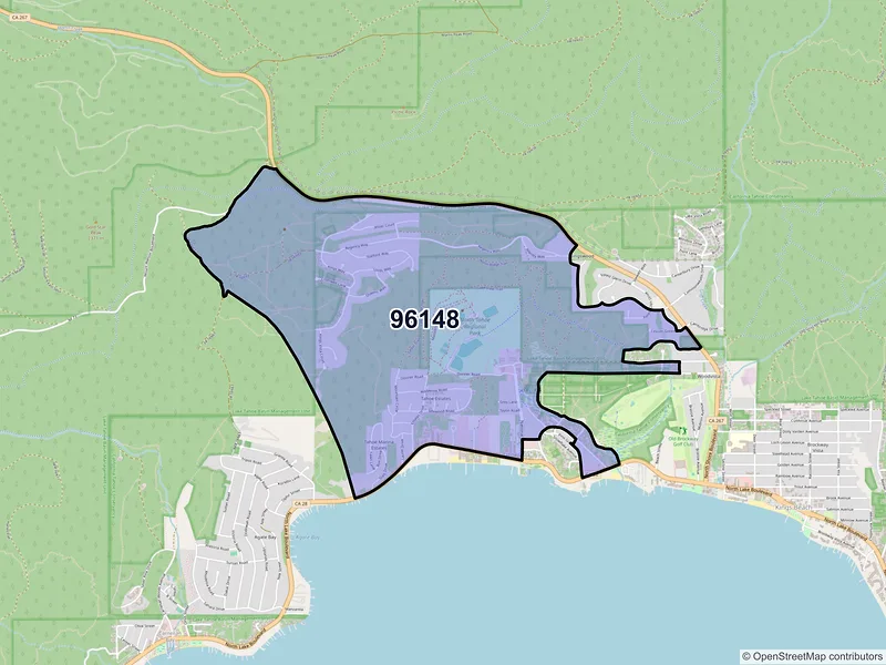 Map of Tahoe Vista, California and ZIP codes