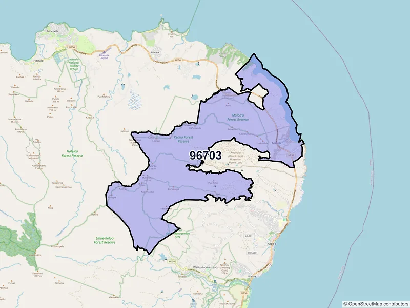 Map of Anahola, Hawaii and ZIP codes