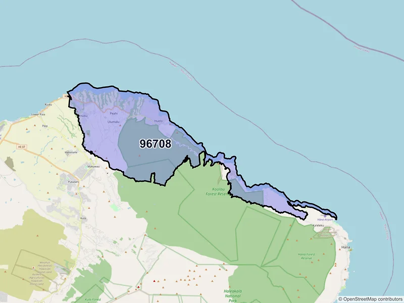 Map of ZIP Code 96708 — Haiku, HI