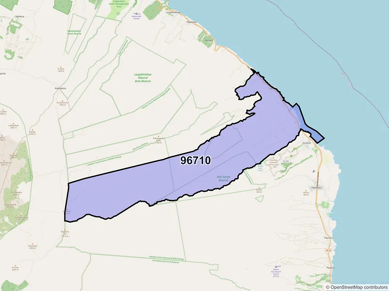 Map of Hakalau, Hawaii and ZIP codes