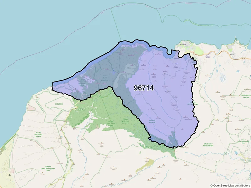Map of Hanalei, Hawaii and ZIP codes
