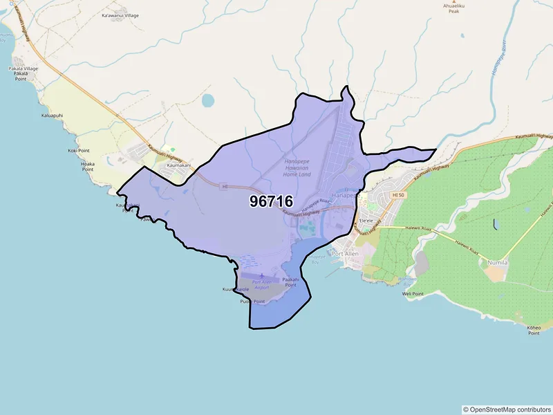 Map of Hanapepe, Hawaii and ZIP codes