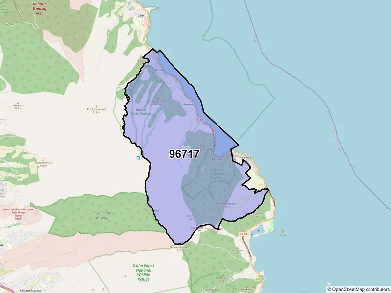 Map of Hauula, Hawaii and ZIP codes