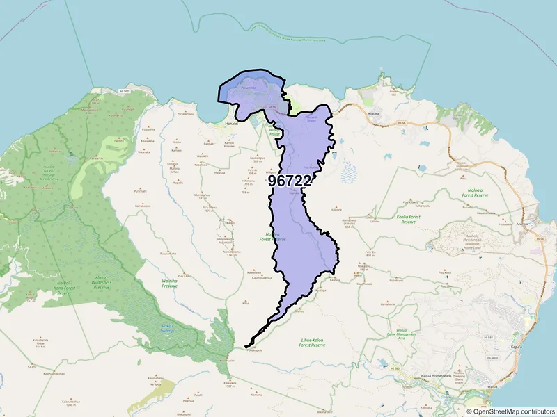 Map of ZIP Code 96722 — Princeville, HI