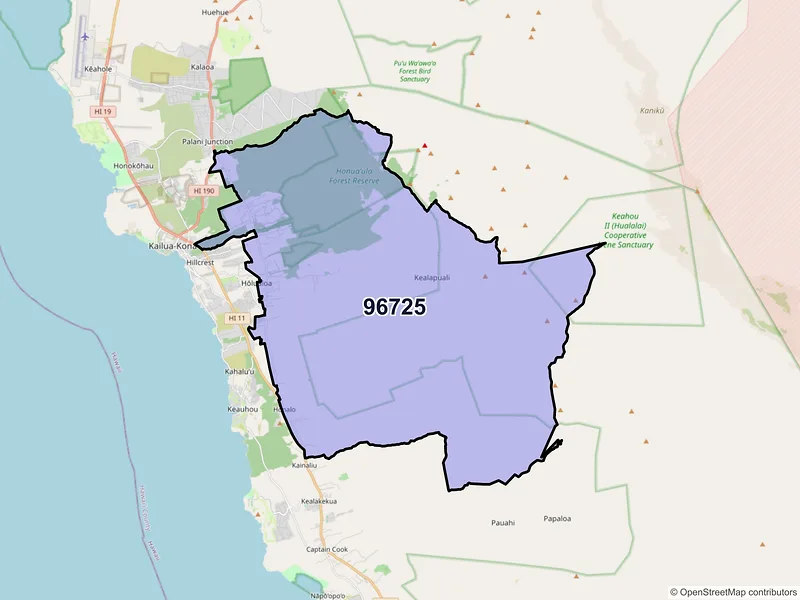 Map of ZIP Code 96725 — Holualoa, HI
