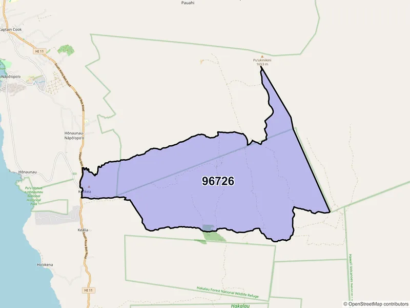 Map of Honaunau, Hawaii and ZIP codes