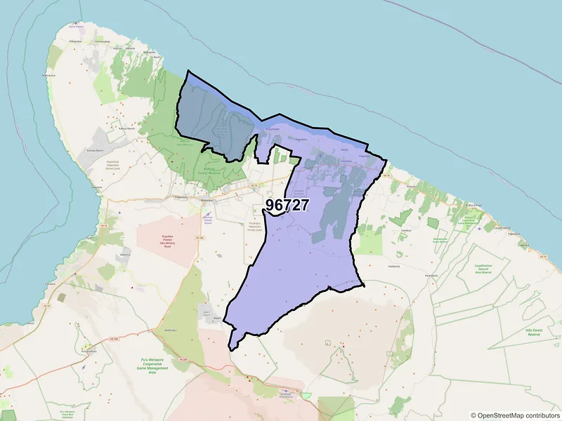 Map of Honokaa, Hawaii and ZIP codes