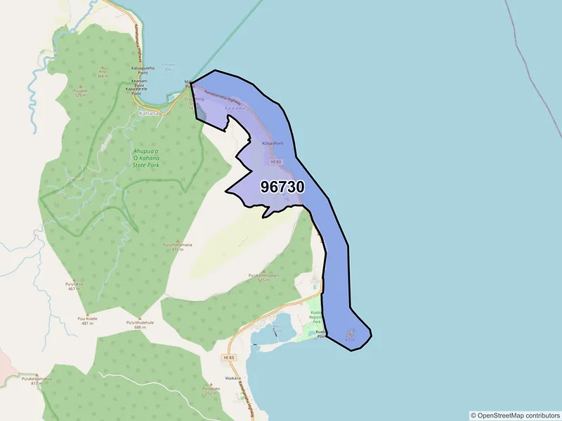 Map of Kaaawa, Hawaii and ZIP codes