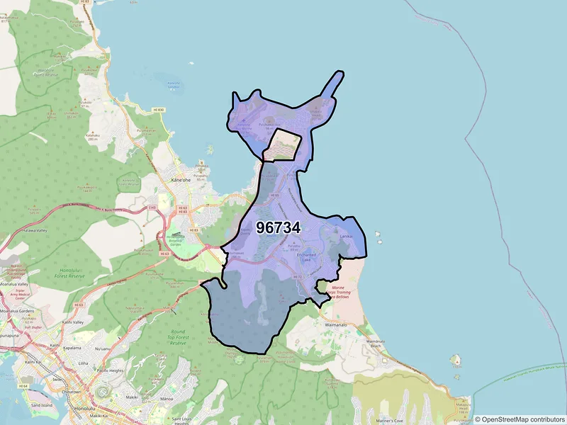 Map of ZIP Code 96734 — Kailua, HI
