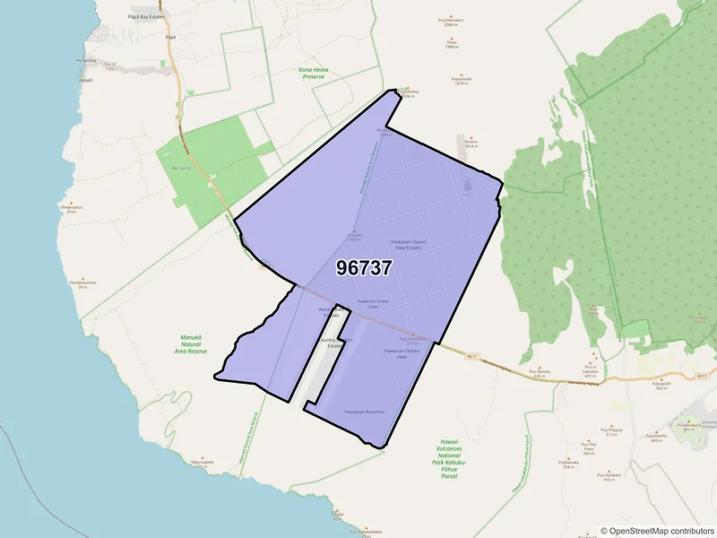 Map of Ocean View, Hawaii and ZIP codes