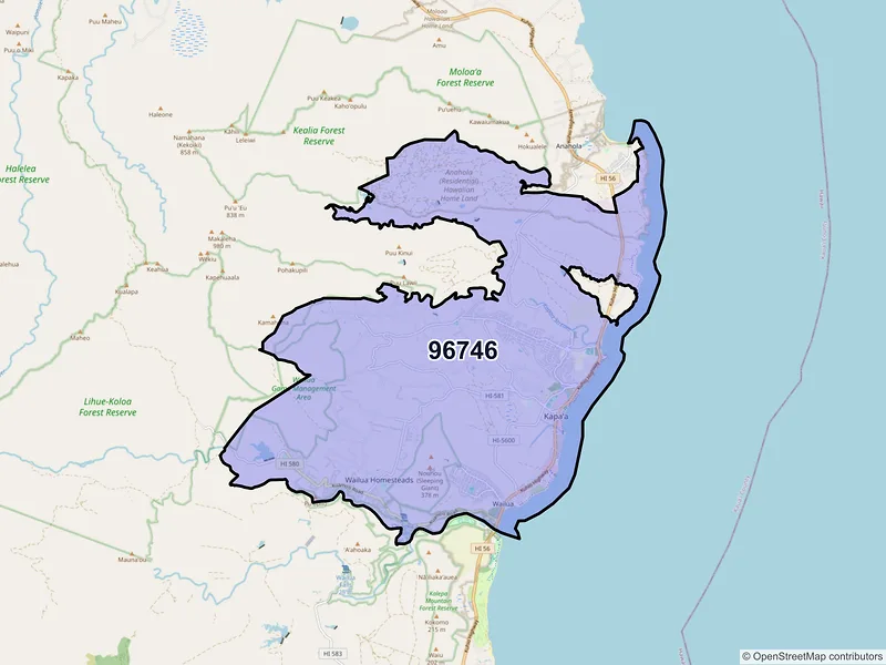 Map of ZIP Code 96746 — Kapaa, HI