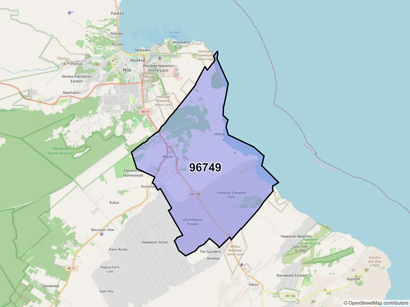 Map of Keaau, Hawaii and ZIP codes