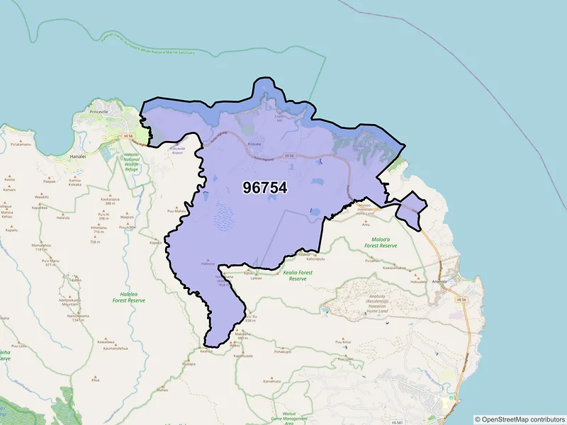 Map of ZIP Code 96754 — Kilauea, HI