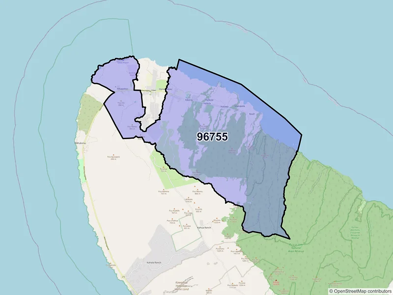 Map of Kapaau, Hawaii and ZIP codes