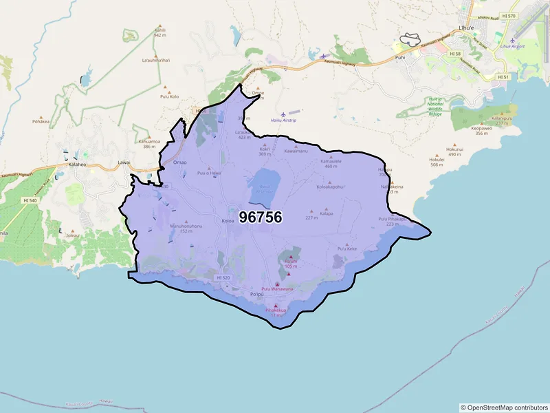 Map of ZIP Code 96756 — Koloa, HI