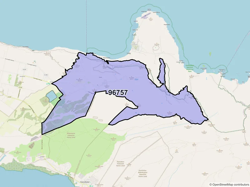 Map of Kualapuu, Hawaii and ZIP codes