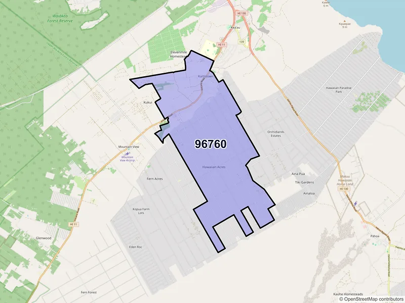 Map of ZIP Code 96760 — Kurtistown, HI