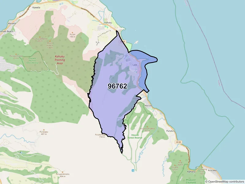 Map of ZIP Code 96762 — Laie, HI