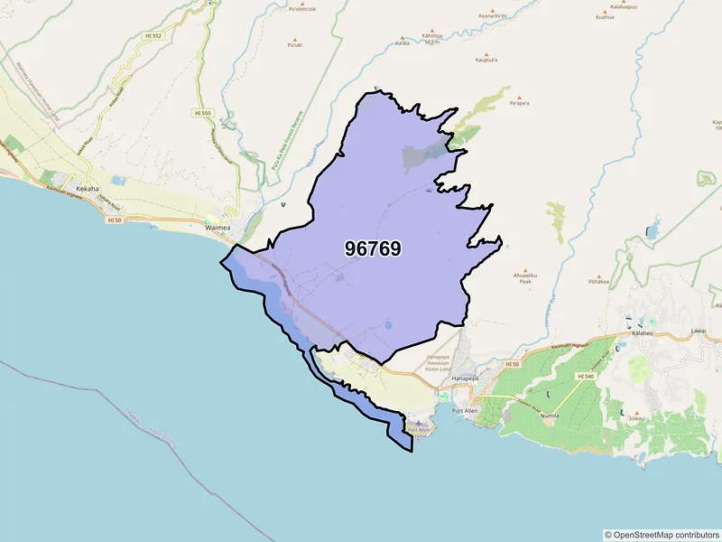 Map of Makaweli, Hawaii and ZIP codes