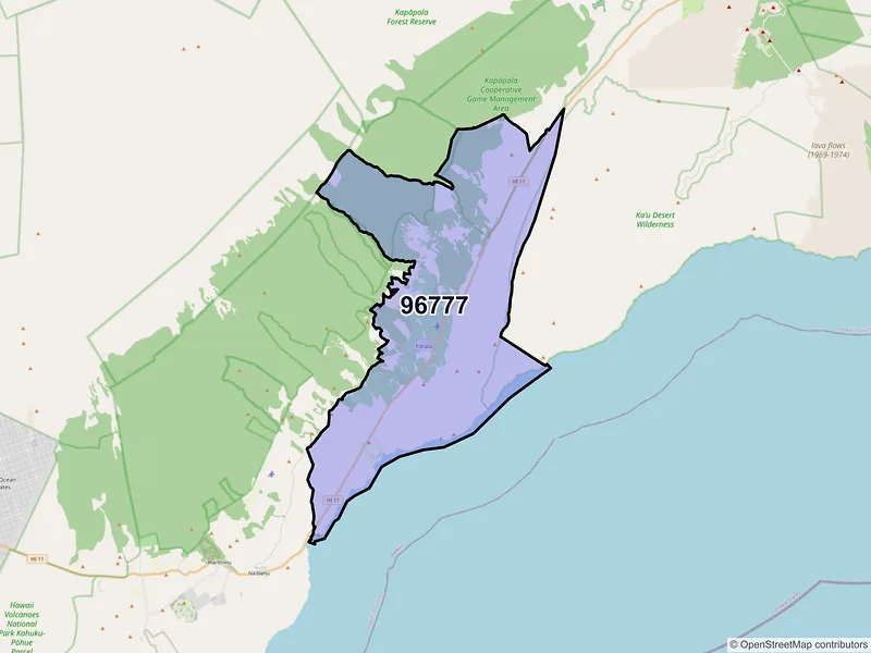 Map of Pahala, Hawaii and ZIP codes
