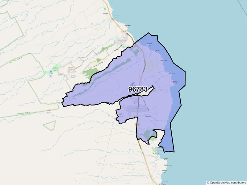 Map of Pepeekeo, Hawaii and ZIP codes