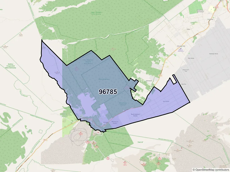 Map of Volcano, Hawaii and ZIP codes