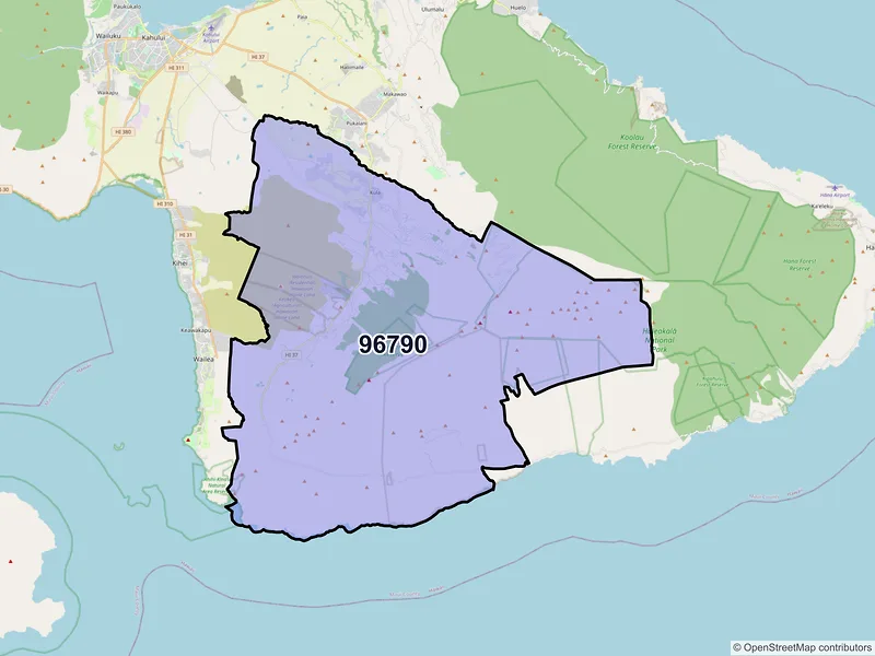 Map of Kula, Hawaii and ZIP codes