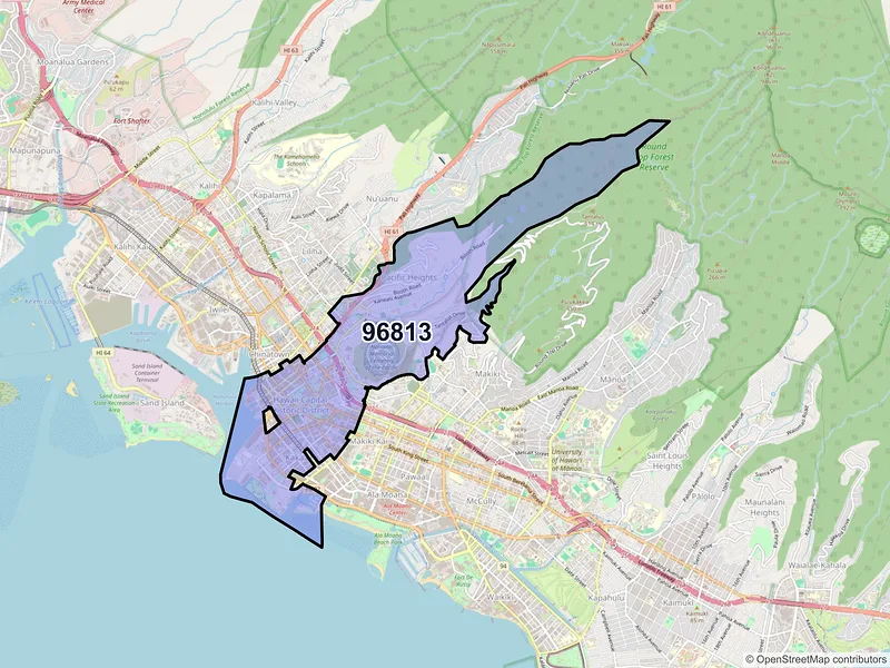 Map of ZIP Code 96813 — Honolulu, HI