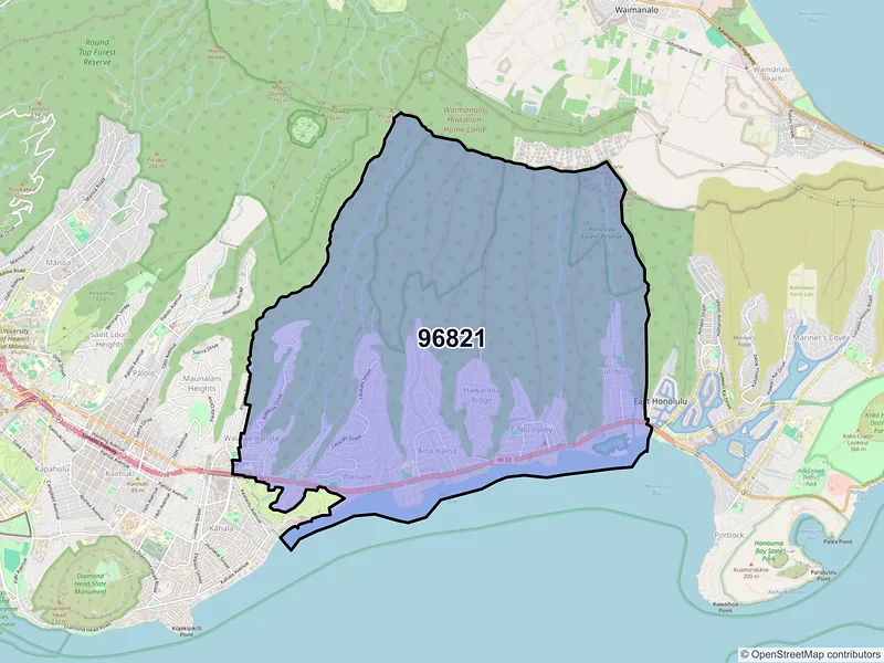 Map of ZIP Code 96821 — Honolulu, HI