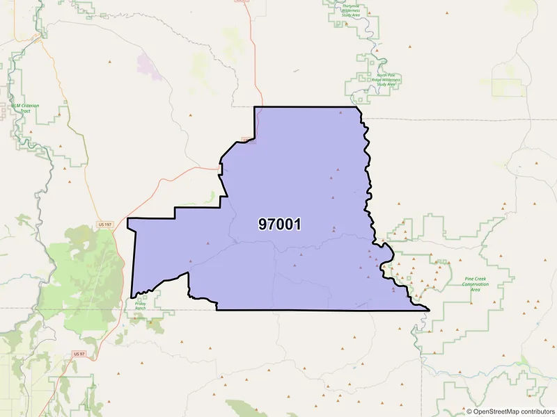 Map of Antelope, Oregon and ZIP codes