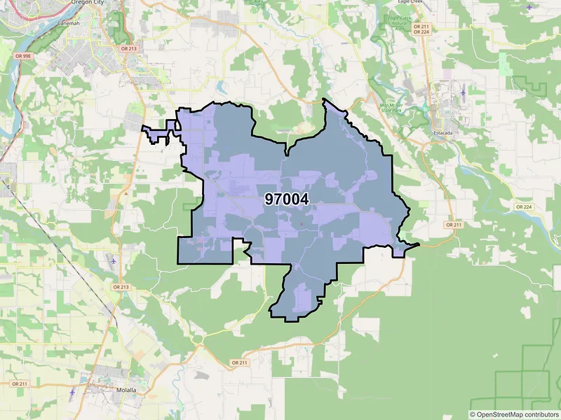 Map of Beavercreek, Oregon and ZIP codes