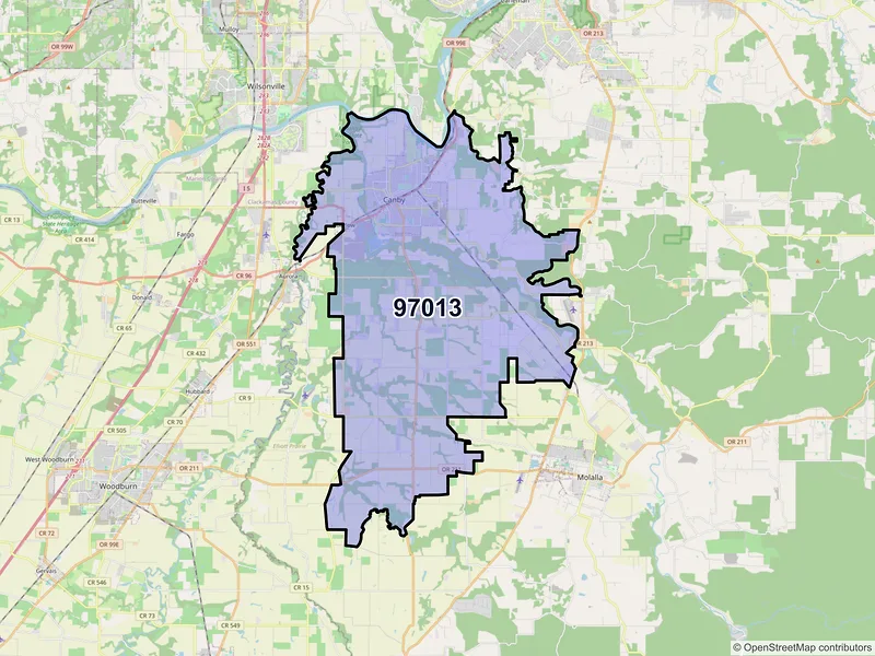Map of Canby, Oregon and ZIP codes