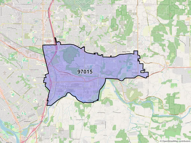 Map of Clackamas, Oregon and ZIP codes