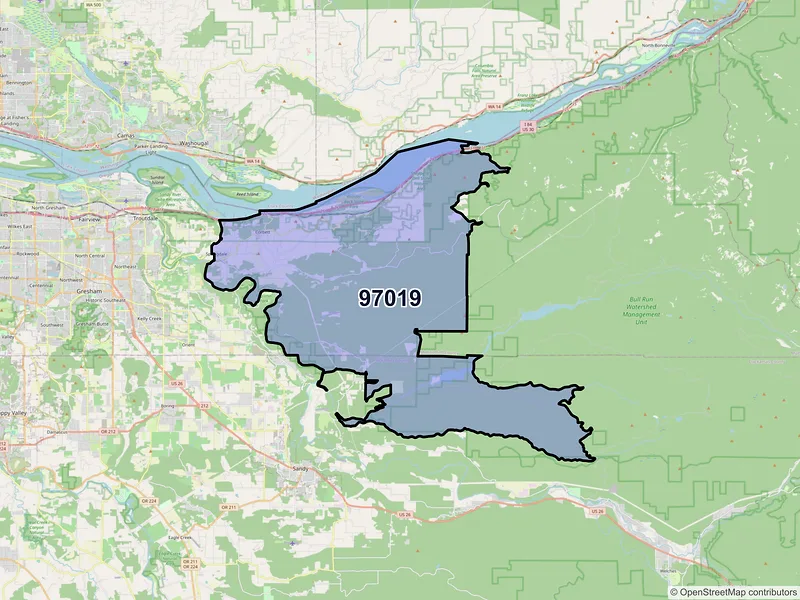 Map of Corbett, Oregon and ZIP codes