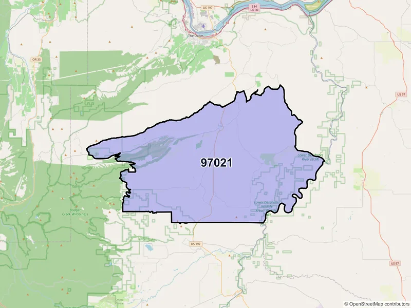 Map of Dufur, Oregon and ZIP codes