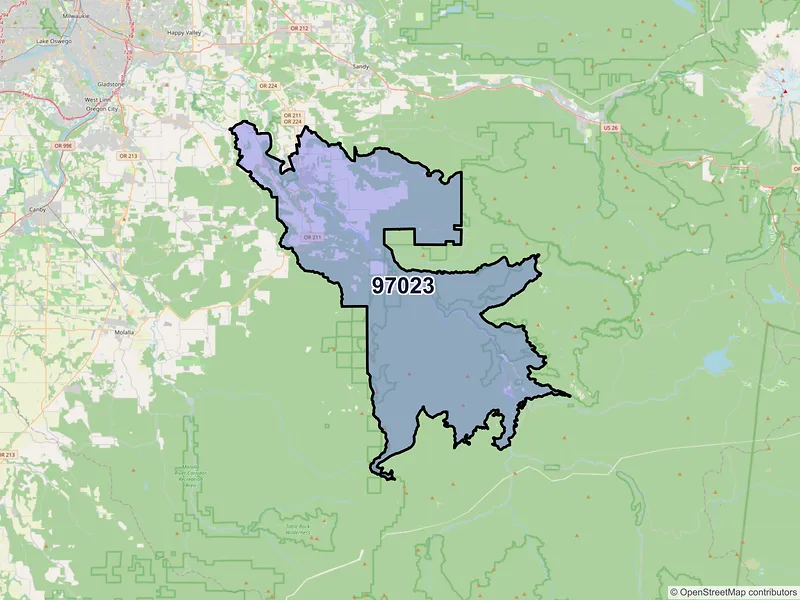 Map of Estacada, Oregon and ZIP codes