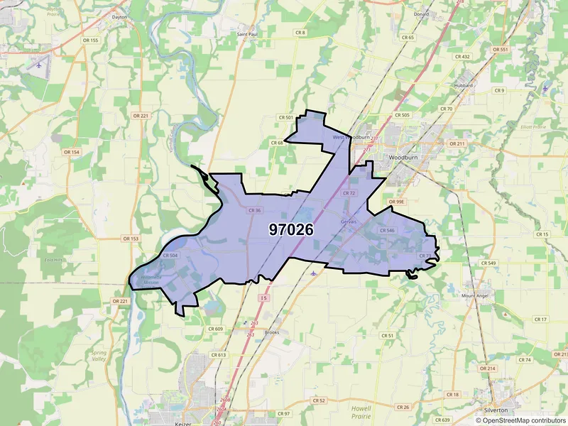 Map of Gervais, Oregon and ZIP codes