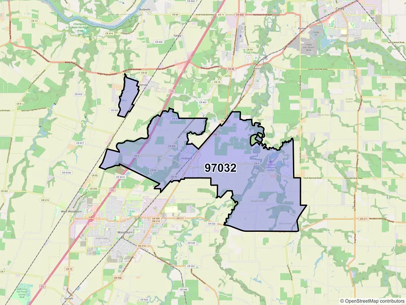 Map of Hubbard, Oregon and ZIP codes