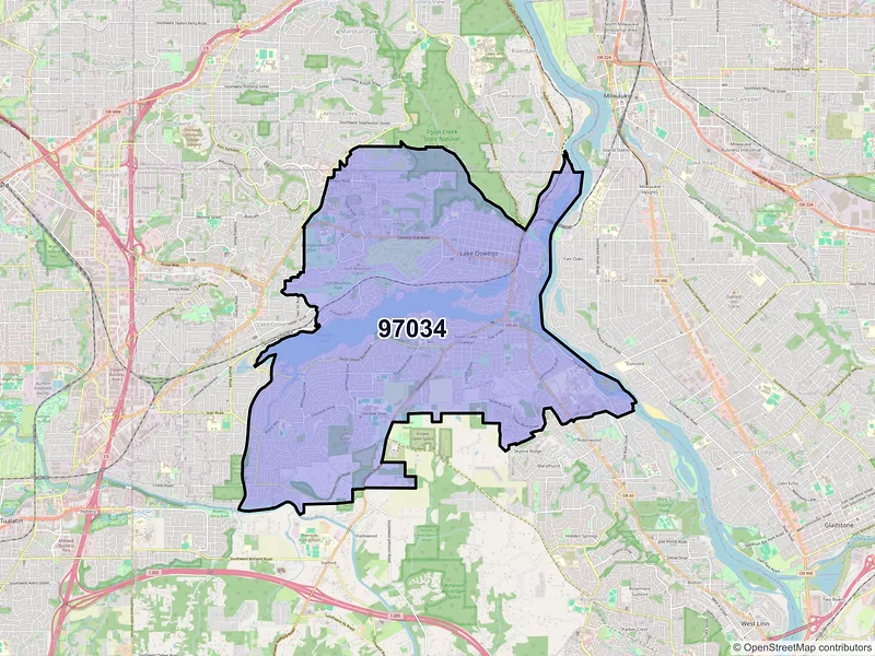 Map of ZIP Code 97034 — Lake Oswego, OR