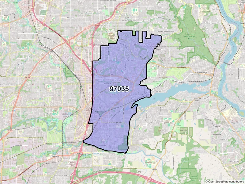 Map of ZIP Code 97035 — Lake Oswego, OR