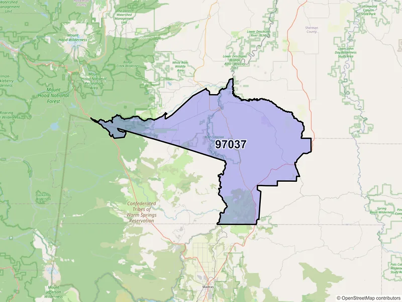 Map of Maupin, Oregon and ZIP codes