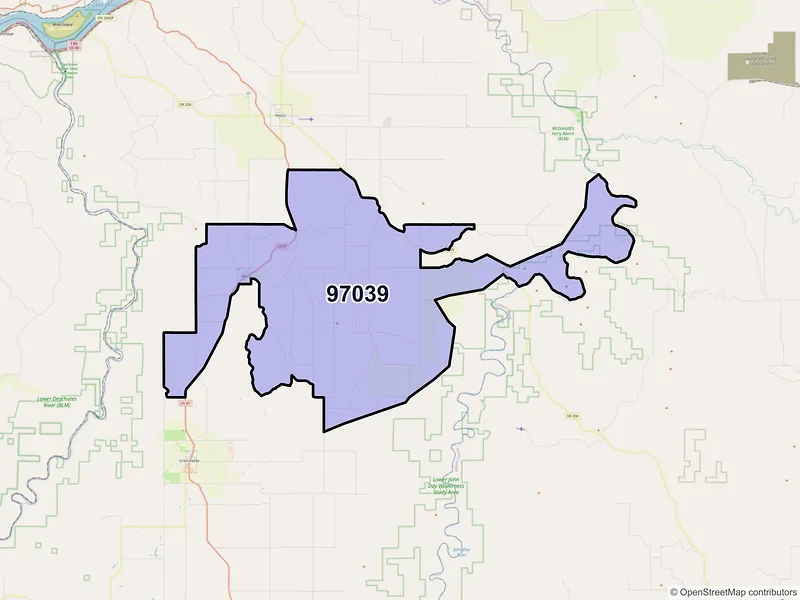 Map of Moro, Oregon and ZIP codes