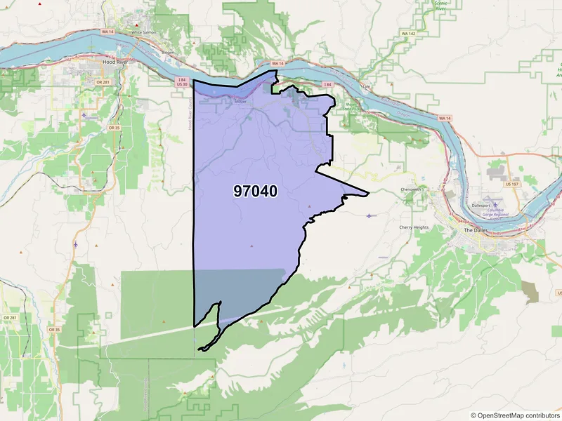 Map of Mosier, Oregon and ZIP codes