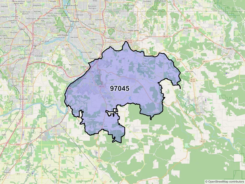Map of Oregon City, Oregon and ZIP codes