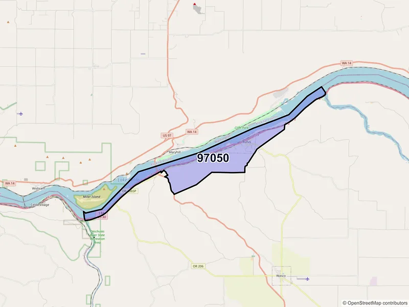 Map of Rufus, Oregon and ZIP codes