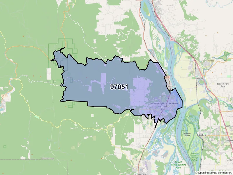Map of Saint Helens, Oregon and ZIP codes