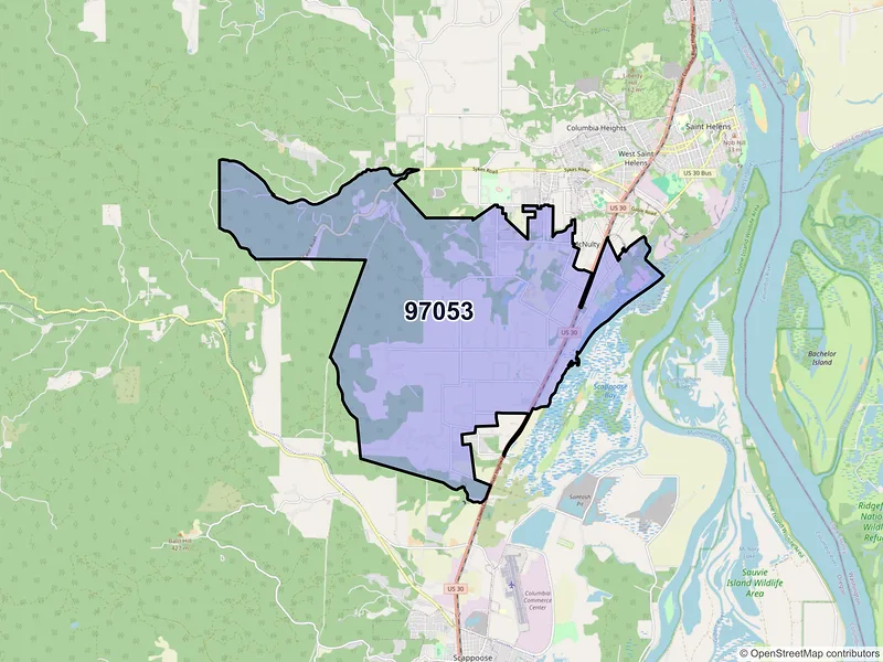 Map of Warren, Oregon and ZIP codes