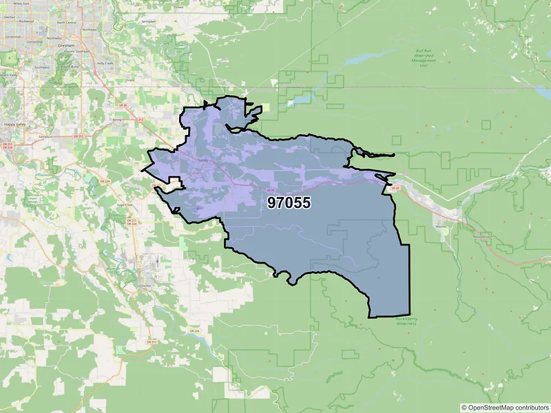Map of Sandy, Oregon and ZIP codes