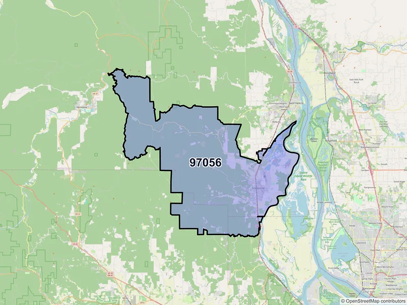 Map of Scappoose, Oregon and ZIP codes